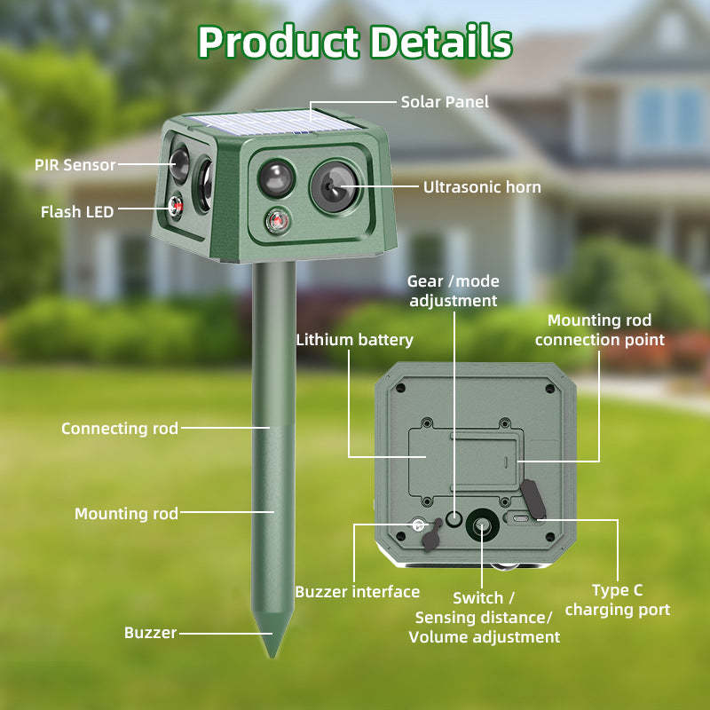 SJZ‑088 New 4‑Sided Solar‑Powered Rodent Repellent