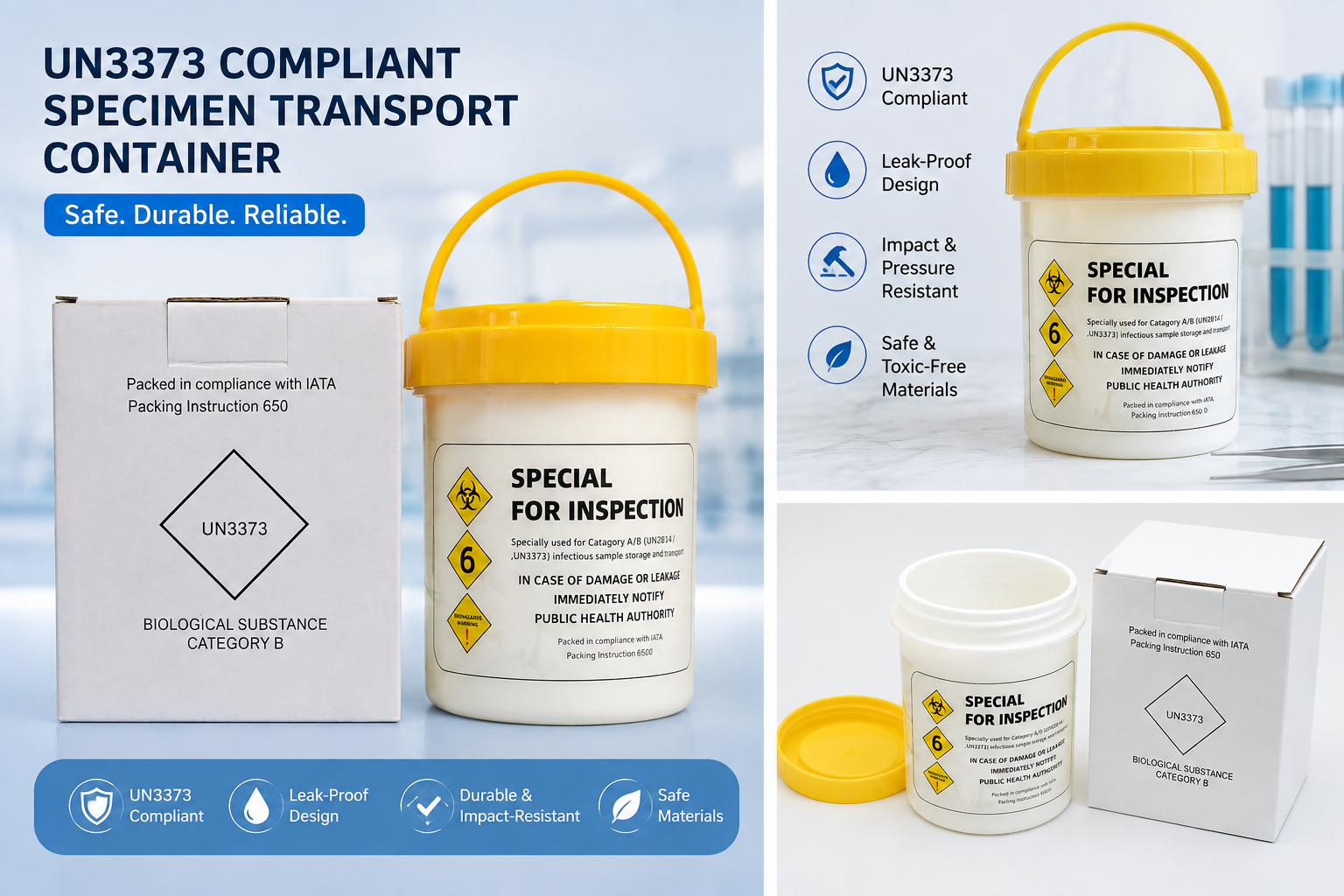 UN3373 Category B Specimen Transport Container Rigid Outer Box With Biohazard Label Compliance Set Secure Packaging Solution For Medical Samples