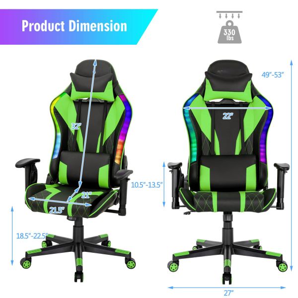 Adjustable Lumbar Support Racing Ergonomic Gaming Chair for Adults ALINUNU RGB Chair
