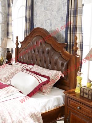 Leather Upholstery Headboard with Wooden Carving Frame in Bedroom Furniture sets