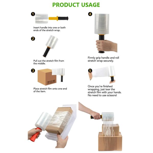 Mini Handheld LLDPE Stretch Wrap Film Rotating Handles Dispenser For Cartons Wrap