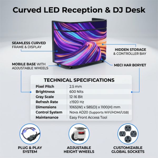 Curved Customizable GOB LED Reception Desk with Adjustable Height for Business