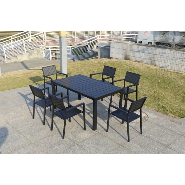 Poolside Plastic Wood Furniture Aluminum Frame Dining Table and Chairs for Courtyard Garden Set