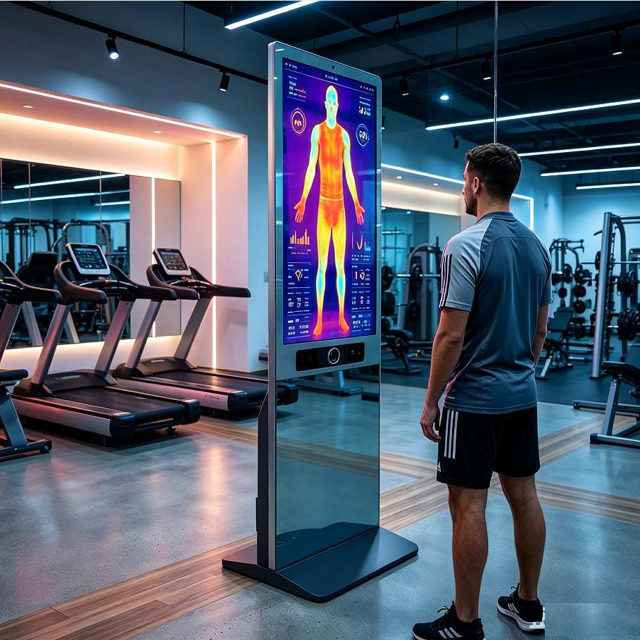 43 Inch Capacitive Touch Mirror Kiosk with Thermal Imaging Camera for Athlete Physical Assessment
