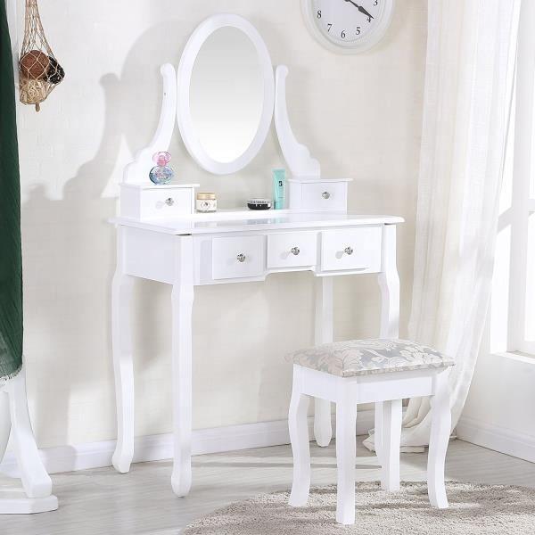 Touch Screen Pine Wood Mirrored Dresser Table With Mirror Led Lights