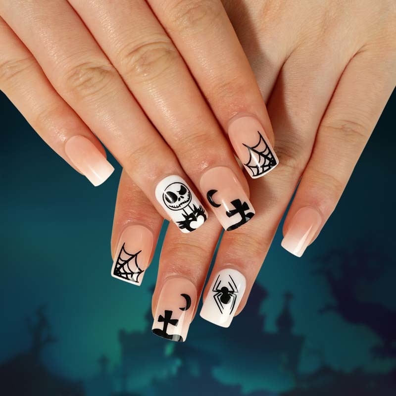 Factory Halloween Holiday False Nails Cute Ghost Pumpkin Print Custom Logo