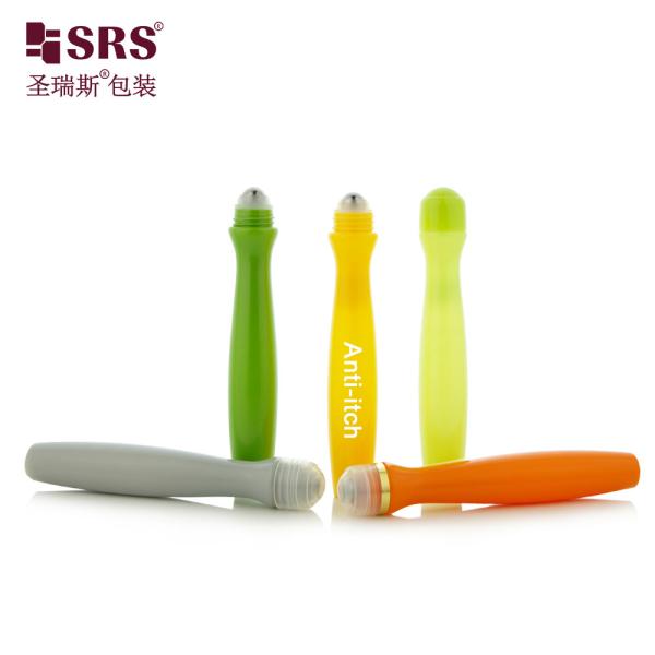 SRS8447-15ML Injection Blowing Yellow Glossy PETG Plastic Roll On Steel Roller Ball Bottle Anti-Itch Liquid Applicator