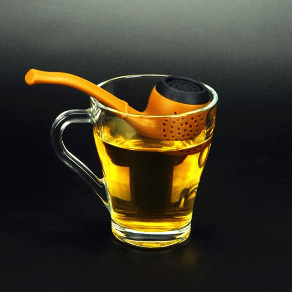 2018 New Promotional Gift Fancy Funny Unique Silicone Tobacco Pipe Shape Green Coffee Tea Bag Tea Infuser