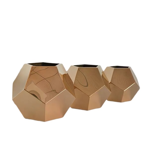 Diameter 20cm Ss Flower Pot On Table Surface Electroplate