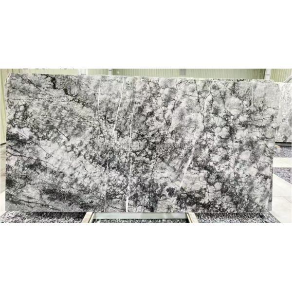 Italian Natural Stone Silver Fir Black Grey Look Marble Textured Slab for Home Wall Panel