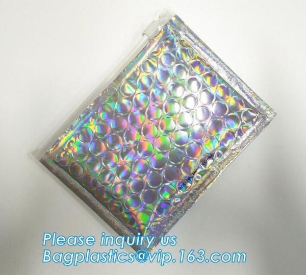 Poly Bubble Mailer with Zip on Top Glitter Make Up Bags,Metallic Glossier Pink Cosmetic Packing Zip lockk Bubble Pouch Sli