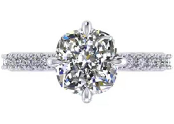 OEM 18k White Gold Diamond Ring , Cushion Cut Engagement Ring 8.13×7.87×5.13mm