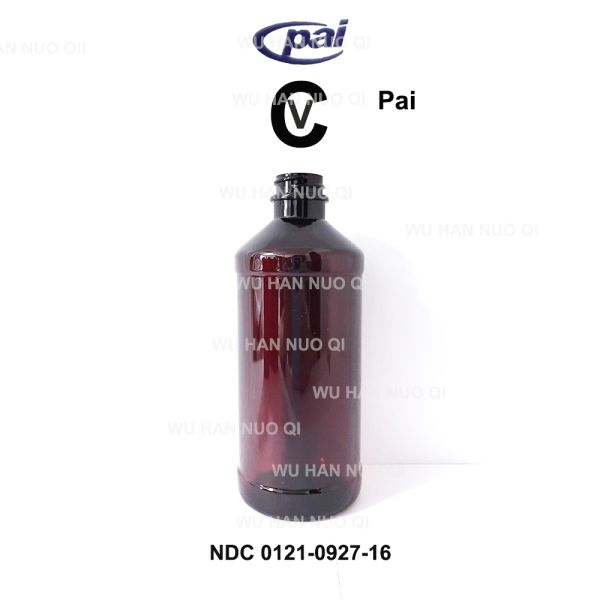 Screen Printing 473ml Empty Square Pet Amber Oblong Arch Cough Syrup Bottles Red Writing Crc Cap Foil Seal Closure Type