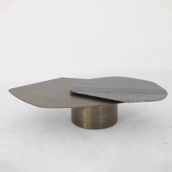 Living Room Stainless Steel Rotatable Coffee Table  With Antique Bronze Satin Finish Natural Marble Top Metal Legs