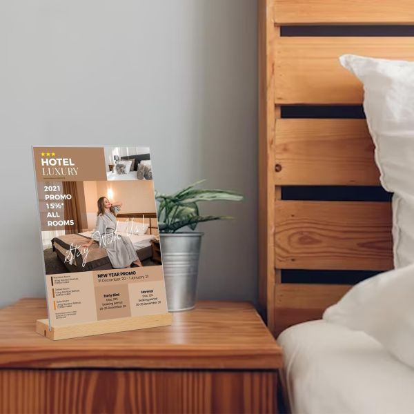 3 paquetes de portador de cartel acrílico 8.5 x 11 con base de madera con doble ranura