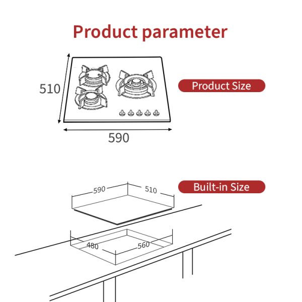 3 Burner Stainless Steel Built In Gas Cooktop Kitchen Appliance Gas Stove
