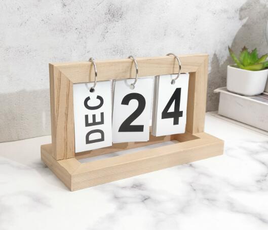Office Home Wooden Calendar Stand Perpetual Desktop Decoration Flip Calendar Stand