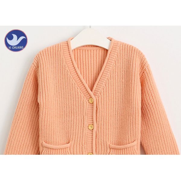 Roll Edge Girls Cardigan Sweaters Long Sleeves Half Cardign Knit With Pockets