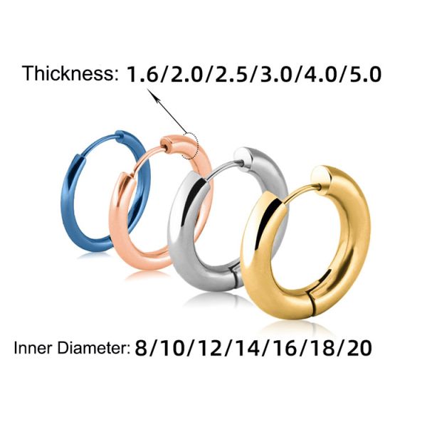 Third Party Appraisal Punk Round Stainless Steel Thick Wire Hoop Earrings Anti-Allergic Ear Plugs for European and American