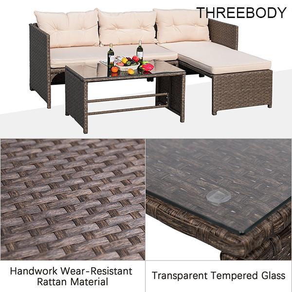 3 Pieces Rattan Sectional Outdoor Lounge Sofa Sets Clearance UV Resistant