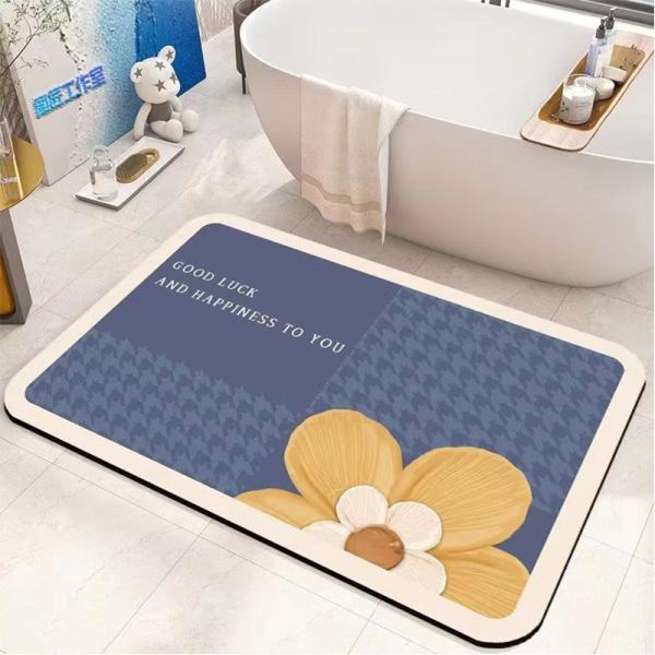 esteira absorvente impressa personalizada da lama da diatomácea do tapete impermeável do banheiro da flor