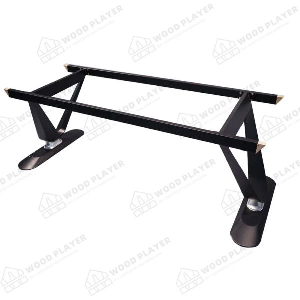 Wrought Iron Crossed Steel Patio Table Legs Wood Grain