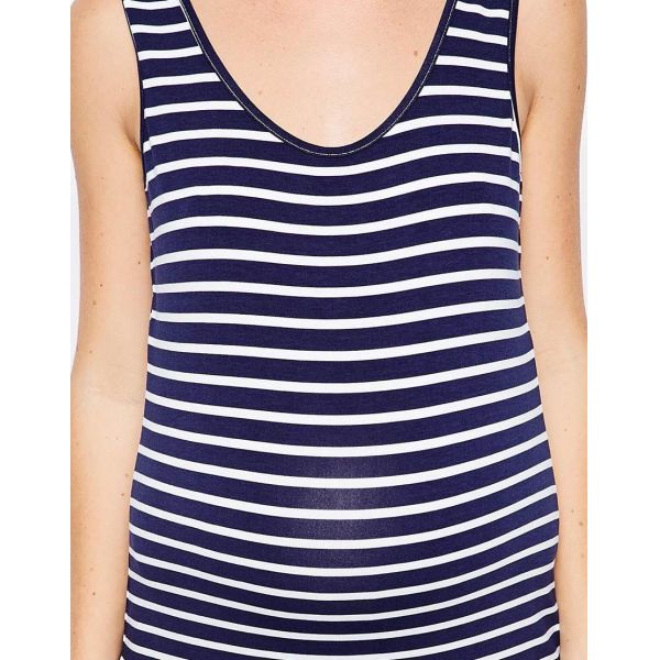 2017 beach dress design maternity long dress in blue and white stripe