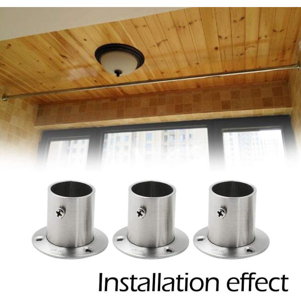 Stainless Steel Closet Rod Flange Set Socket Die Casting Wardrobe Shower Curtain Rod Bracket