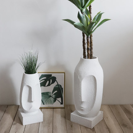 Flowerpot Shape Human Face Ornaments Artificial Plant Balcony Mall Living Room Decor