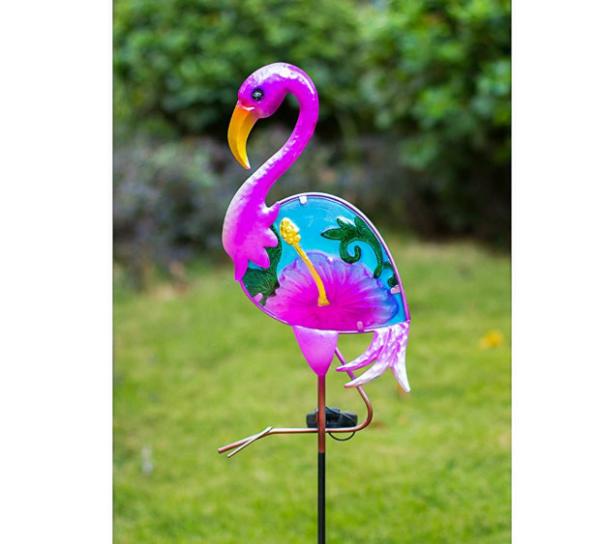 Metal  37.5'' 8LEDs Pink Flamingo Solar Garden Stake