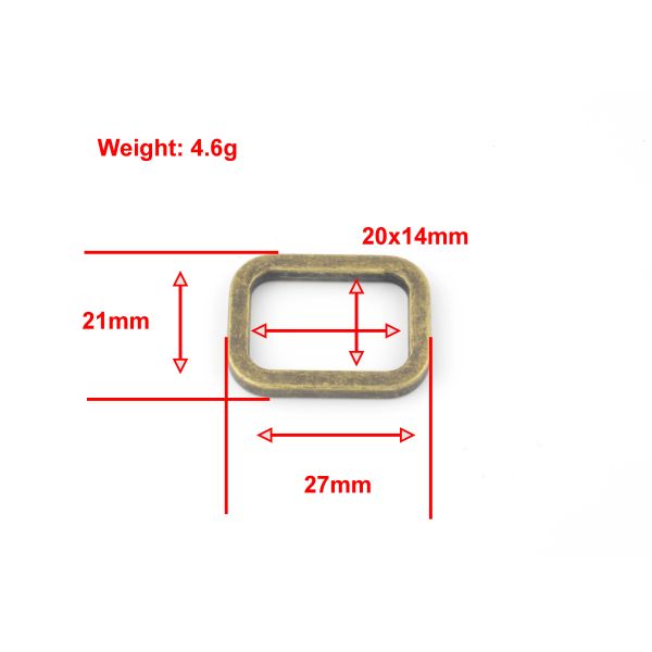 20mm Inner Size Metal Square Buckle For Handbag Strape Anti - Brass Color