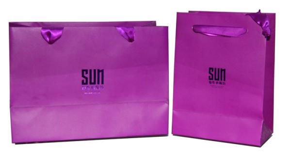 1c Printing Sun 210g Purple Art Paper Gift Bag, Ribbon Handle Shopping Bags