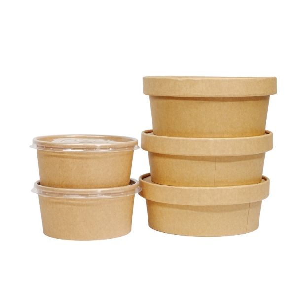 Low price customized disposable fast food salad noodle soup with kraft paper bowl