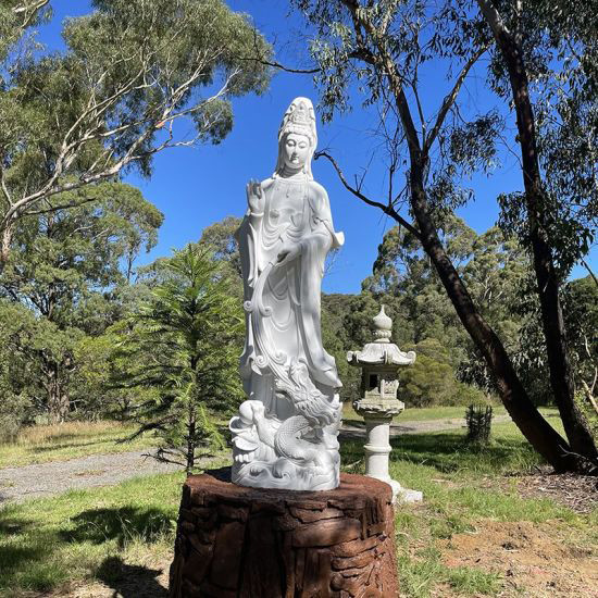 Outdoor Garden Decoration Large Natural Stone Marble Kuan Yin Statue Buddha Guanyin Statue Sculpture For Sale