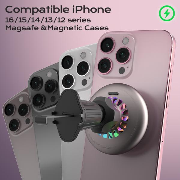 Magsafe Car Mount Starry Sky Light Effect Fast Heat Dissipation QI2 Fast Charging Magnetic Car Wireless Charging Bracket