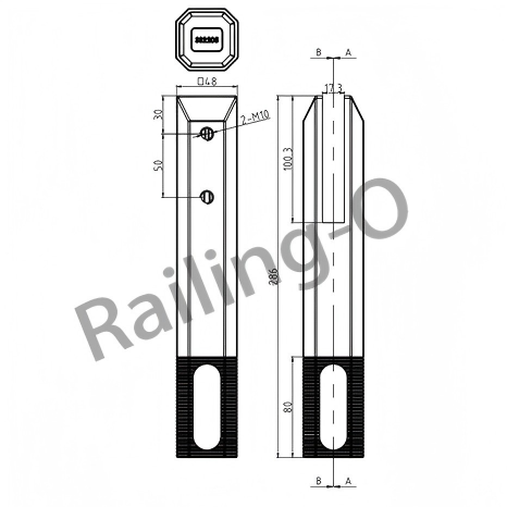 Core Drilled Square Glass Spigot H286 with EPDM Gasket 2205 Duplex NATA Tested for Pool Balustrade QAF-S020