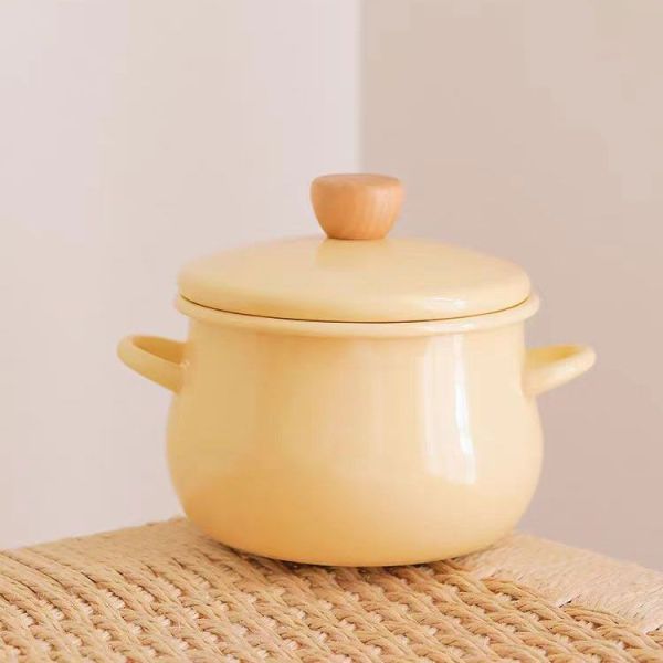 16cm Porcelain Enamel Pot Doubled Handles Hot Stew Pot Customized Logo Anti Allergenic