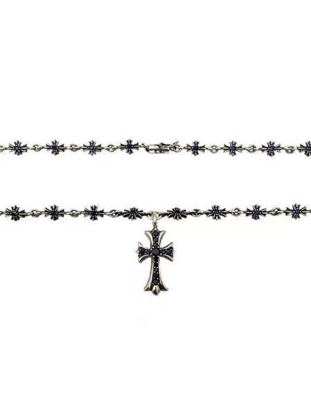 925 Silver Necklace with Blue Zirconia Cross Pendant and 55cm Box Chain