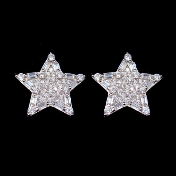 Customized Sterling Silver Round Earrings / Cubic Zirconia Bulk White Gold Earrings