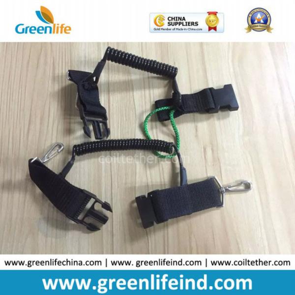Black Bungee Spiral Cord Lanyard with Heavy Webbing Safety Belt