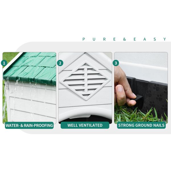 Large Plastic Dog House Outdoor Indoor Doghouse Puppy Shelter Water Resistant Easy Assembly Sturdy Dog Kennel