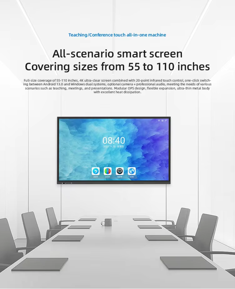 Digital Interactive Whiteboard Classroom Display Touch Screen 4K LCD Smart Board Android 13 OS 40-Point Touch Aluminum Frame