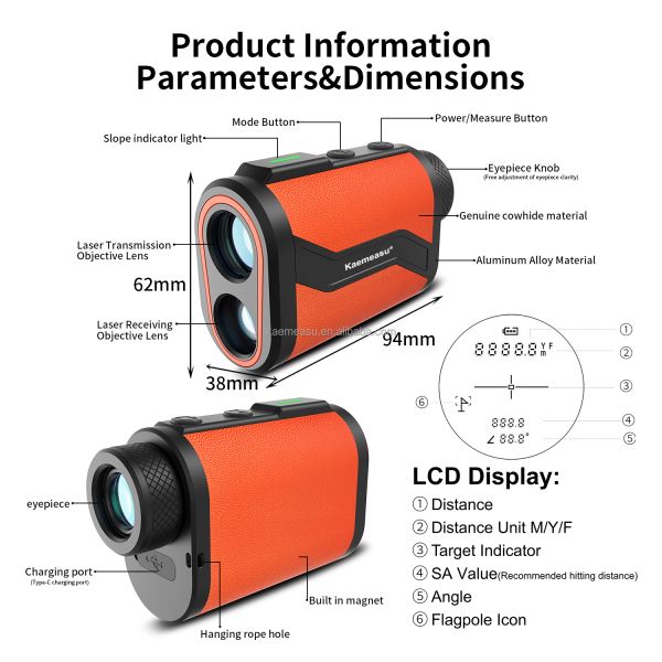 1200m Golf Range Finder Aluminum Laser Distance Meter Telescope Leather Golf Laser Rangefinders