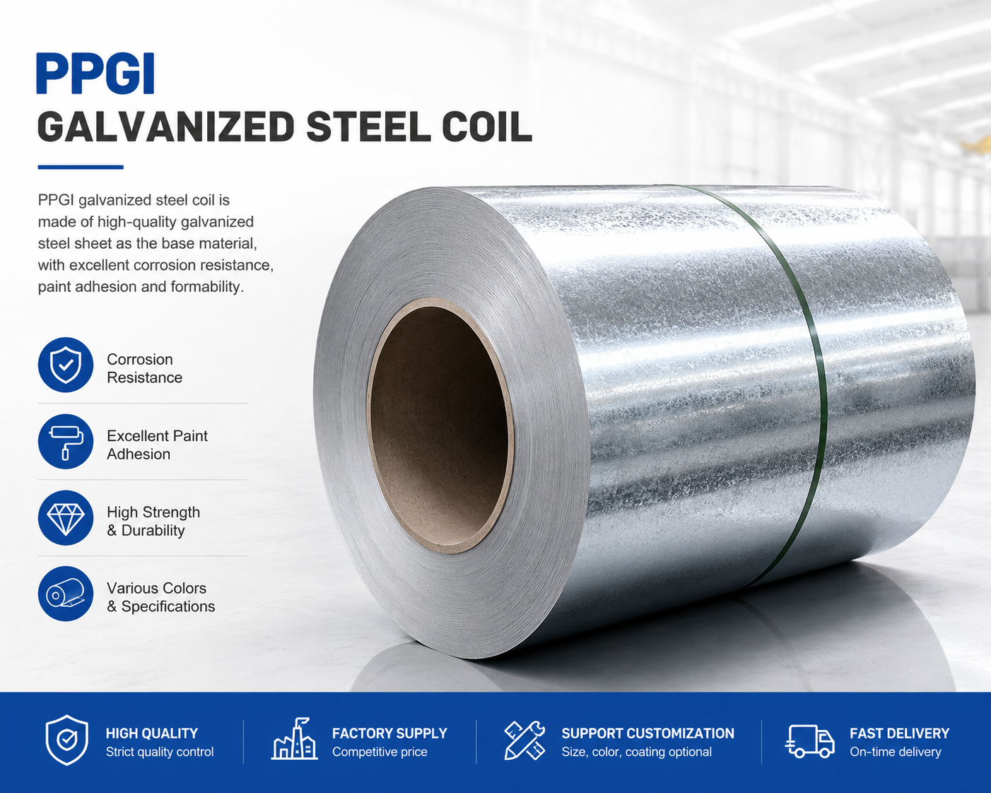 PPGI Galvanized Steel Coil For Metal Roofing, Wall Panels, Ceiling Systems And Roll Forming