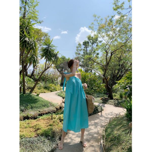 Seaside Beach Womens Vacation Dresses Halter Fashion Backless Cut Out