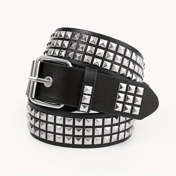Unisex Western Belt with Ordinary Style Width 2-4cm Iron Buckle Rivet Punk Design