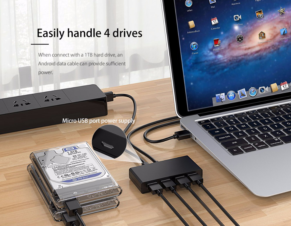 Light Weight MacBook Laptop Tablet 5Gbps USB 3.0 Hub