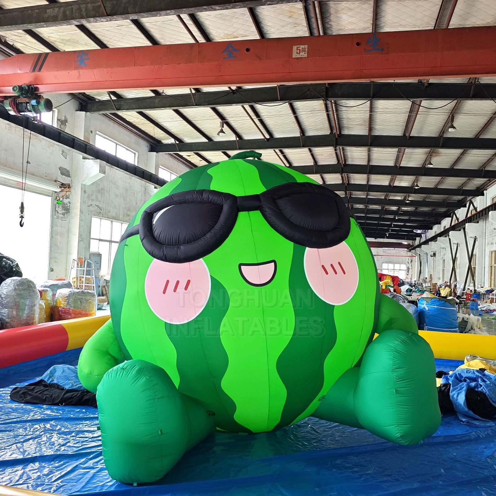 Giant Cartoon Watermelon Inflatable Advertising Model with Sunglasses Custom Printing and Stable Air Supported Structure for Promotions