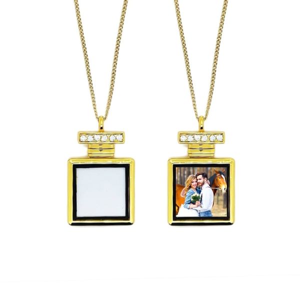 Creative Double Sided Printing Perfume Bottle Sublimation Necklace Blanks Gold And Silver Color
