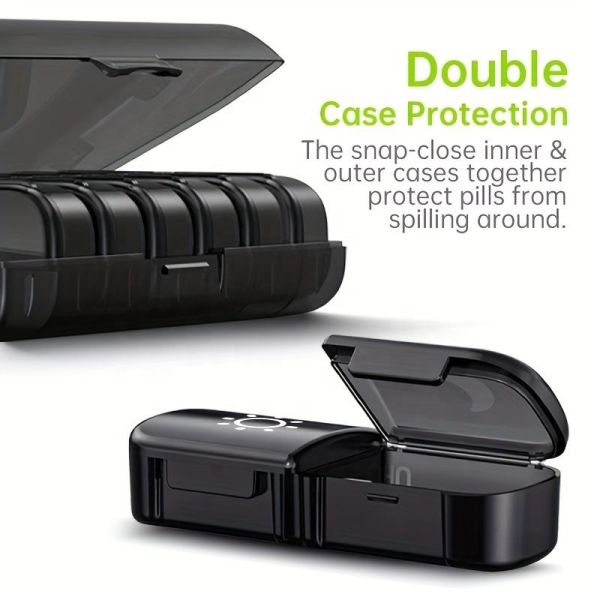 JH Medibox Portable 7 Day 28 Compartments Black PP Plastic Weekly Pill Organizer Large Capacity Travel Container